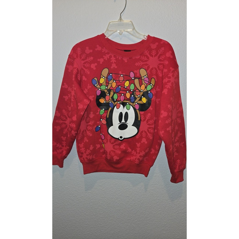 Disney Mickey Mouse Holiday Fleece‎ Red Sweatshirt Christmas  NWOT SZ XS